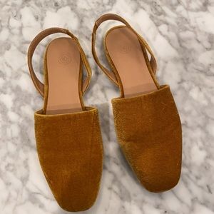 Urban Outfitters Gold Velvet Slingback Flats